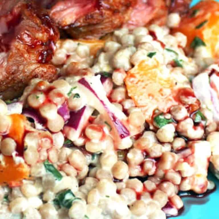 Giant Couscous Salad with Feta, Squash & Lamb Slow The Cook Down