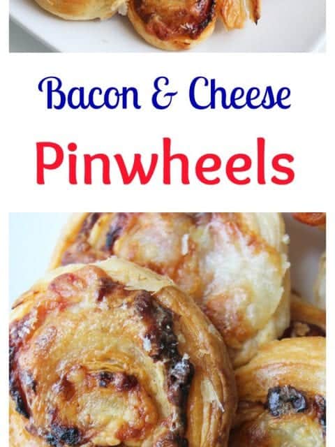 Puff pastry savoury pinwheels stuffed with cheese and bacon for a great party food. Quick and easy to make