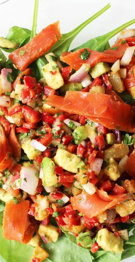 This sweet and spicy pineapple salsa recipe is perfect for a summer starter or side for a BBQ. Topped with smoked salmon, this is a treat for the tastebuds!