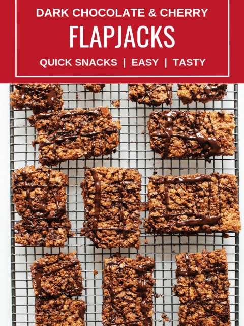 Pinterest image. Top down shot of flapjacks with text overlay