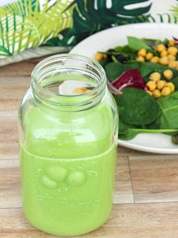 Green salad dressing in a mason jar