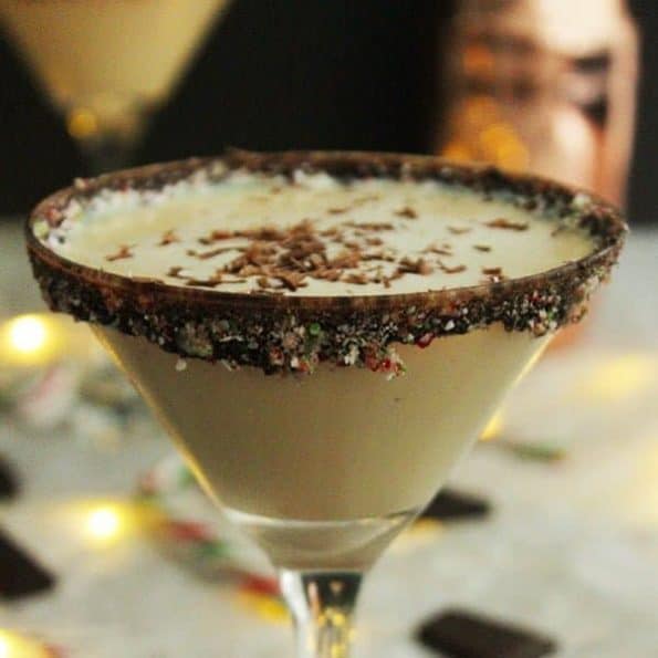 Close up of a Christmas Candy Cane Cocktail