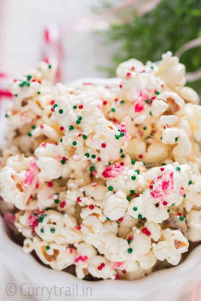 Close up of Christmas popcorn