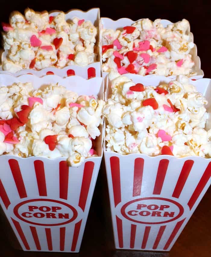 Valentines day popcorn in card containers