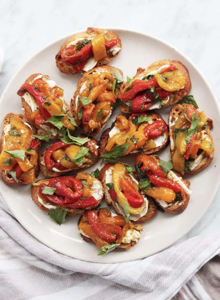 Crostini Canapés with Goats Cheese & Roasted Peppers Slow The Cook Down