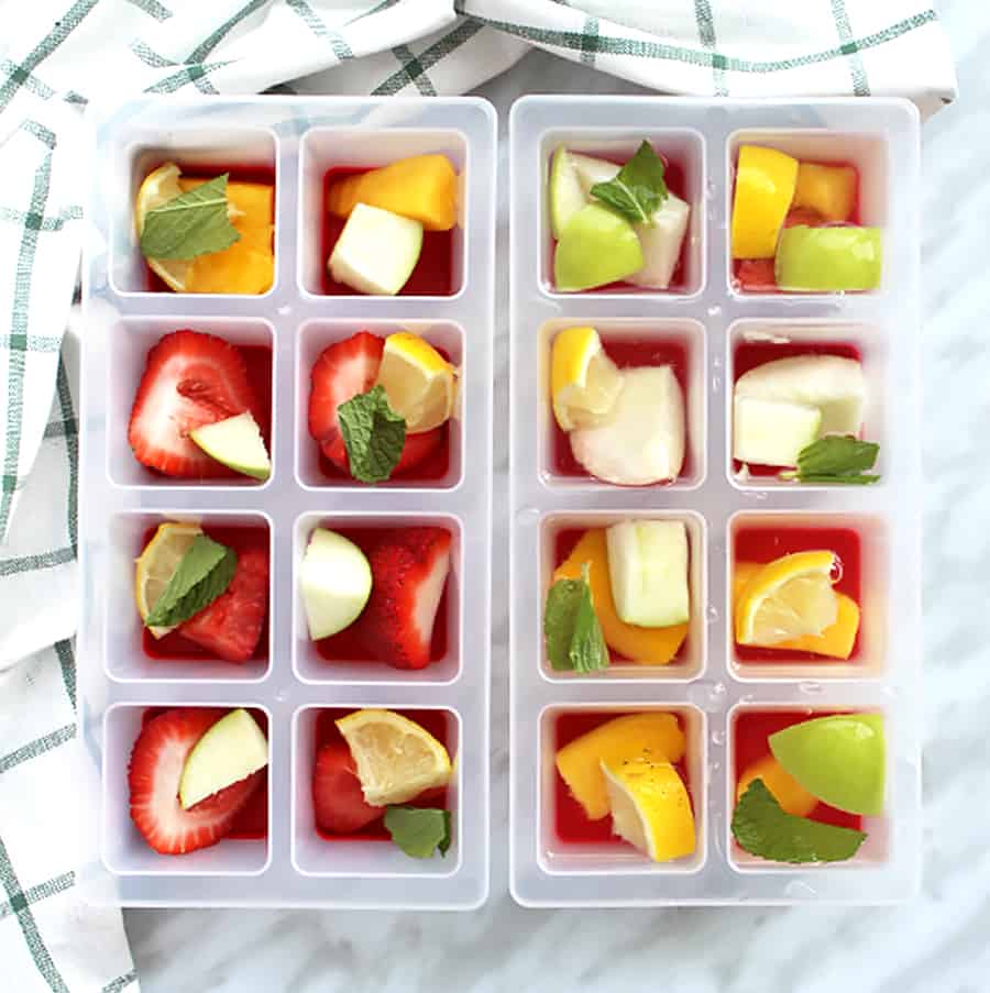 Ice cubes filled with fruit