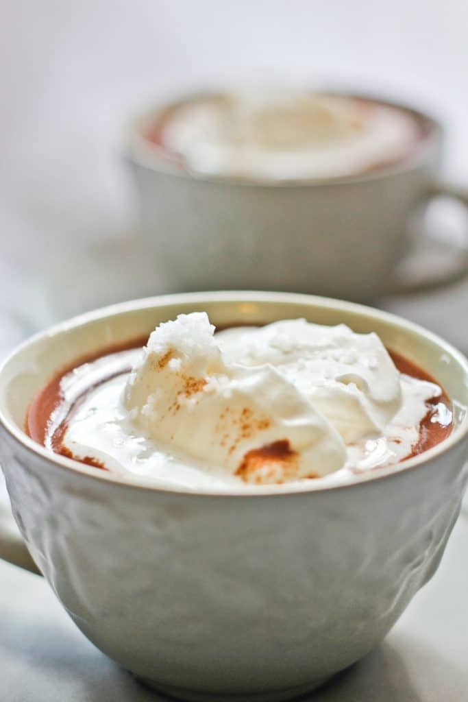 A mug of hot chocolate made with coconut milk