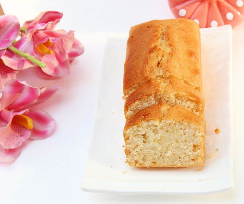 coconut milk cake on a white plate
