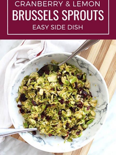 Pinterest graphic. Sauteed Brussels sprouts with text overlay