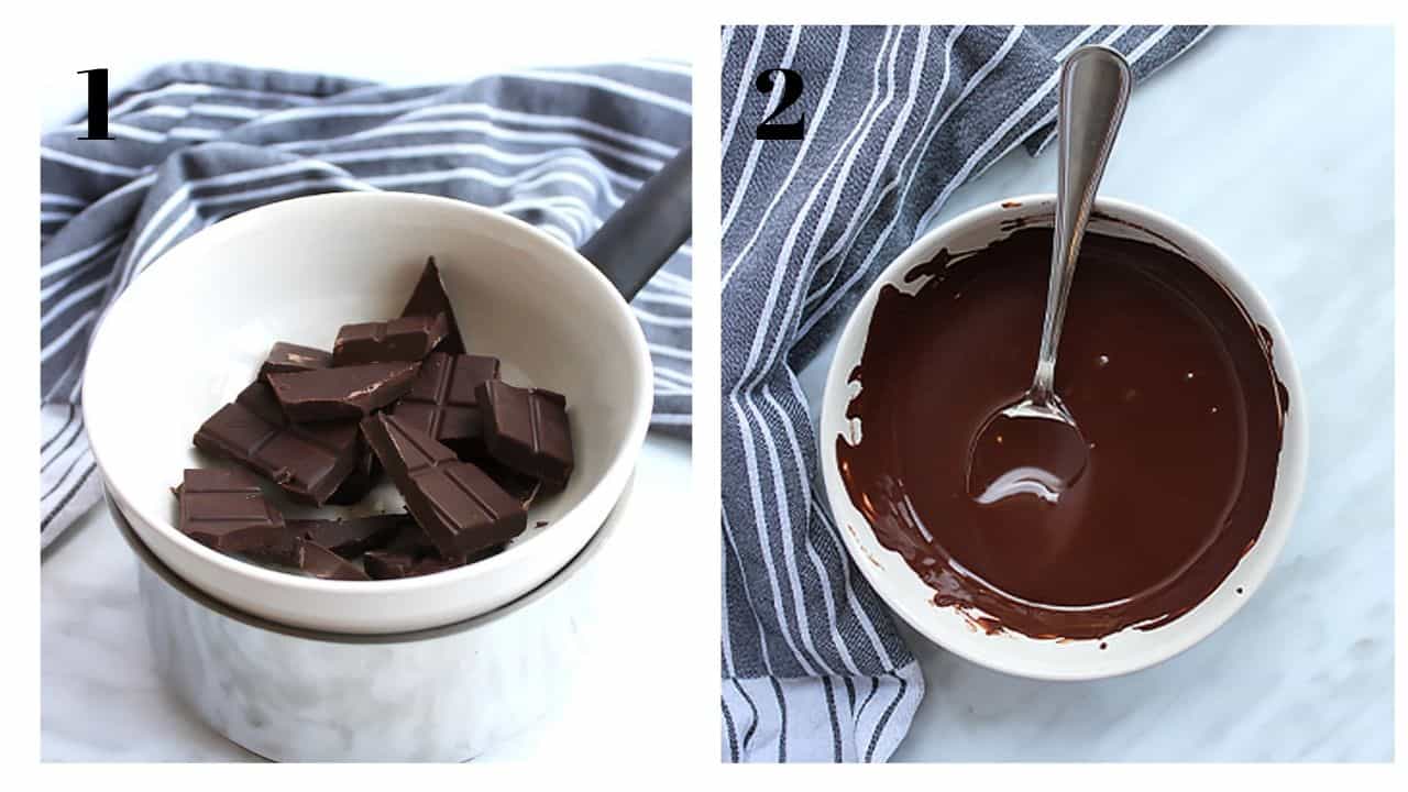 Two process shots to show how to melt the chocolate