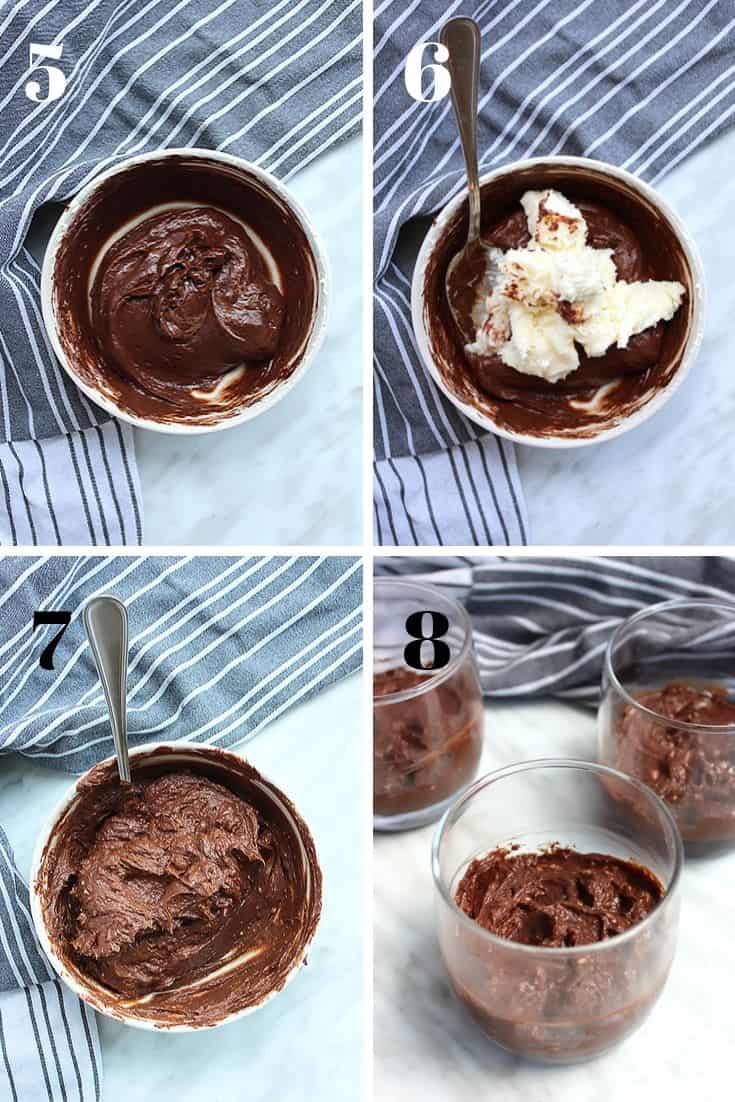 Four process shots to show how to make the chocolate pots