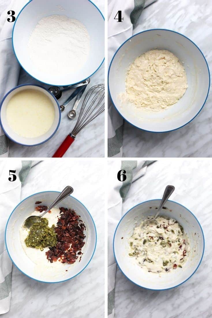 Four photographs to show how to make the pancake batter