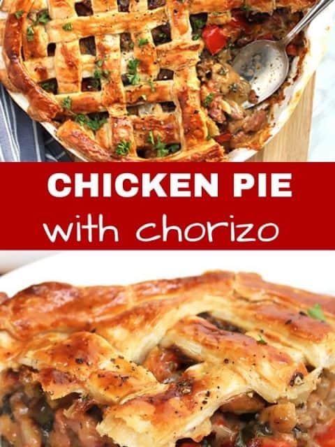 Pinterest graphic.Two pictures of pie separated by text