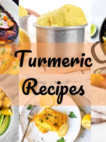 Six turmeric recipes with text overlay