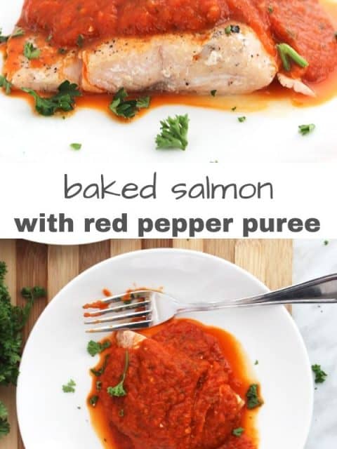Pinterest graphic. Two photos of the salmon with text overlay