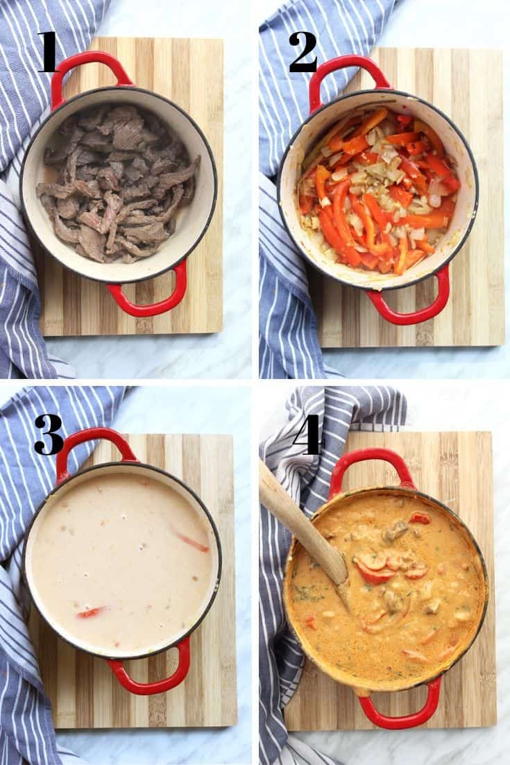 Four process shots to show how to make the curry