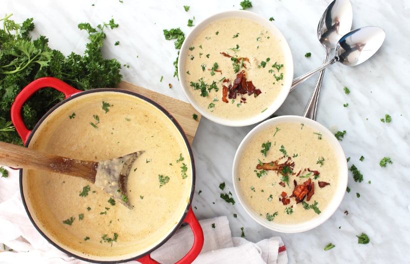 Creamy Roasted Cauliflower Soup with Blue Cheese Slow The Cook Down