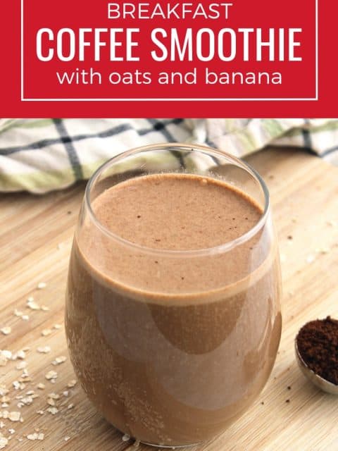 Pinterest graphic. A coffee smoothie with text overlay