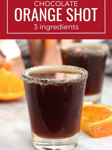 Pinterest image. A chocolate orange shot with text overlay
