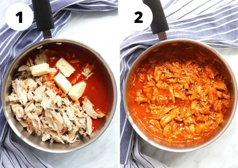 Two process shots to show how to make the buffalo chicken