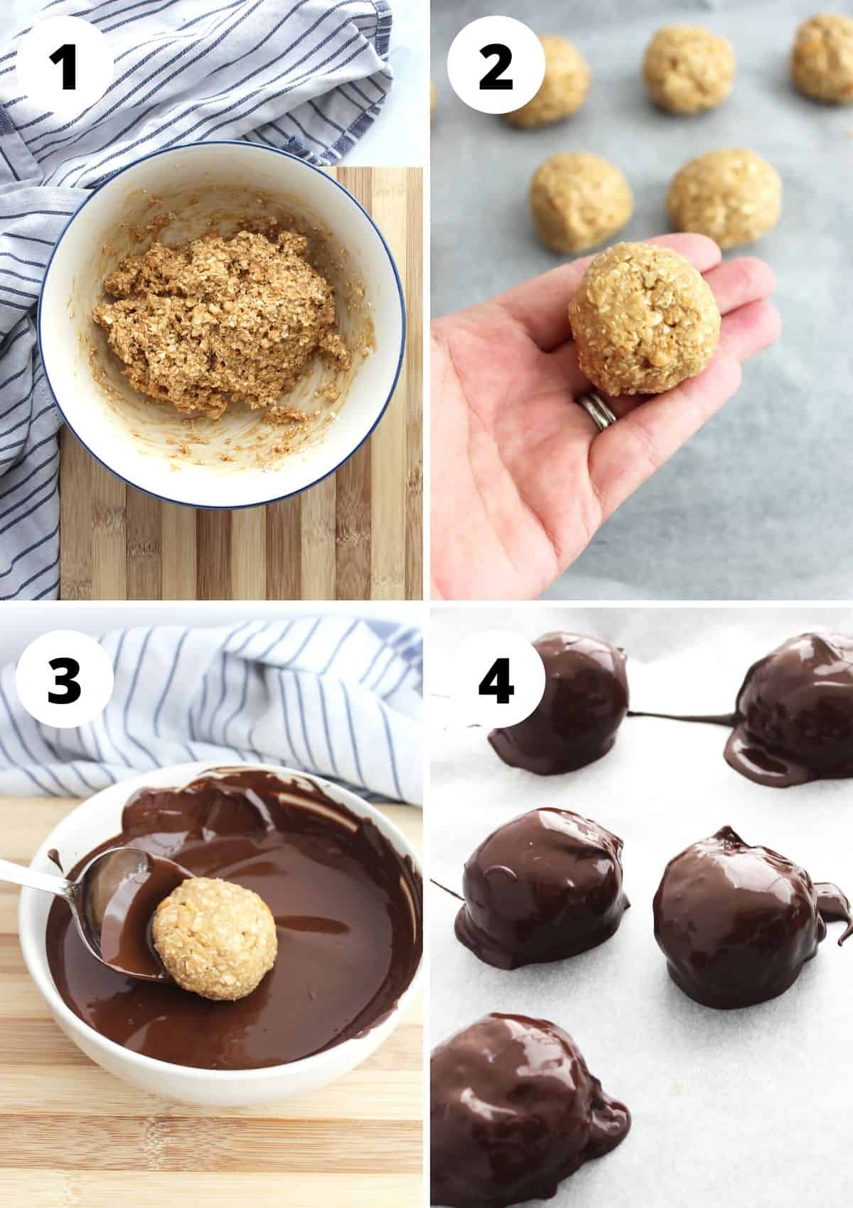 Four shots to show how to make the oatmeal bal step by step