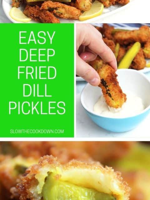 Pinterest image. Deep fried dill pickles with text