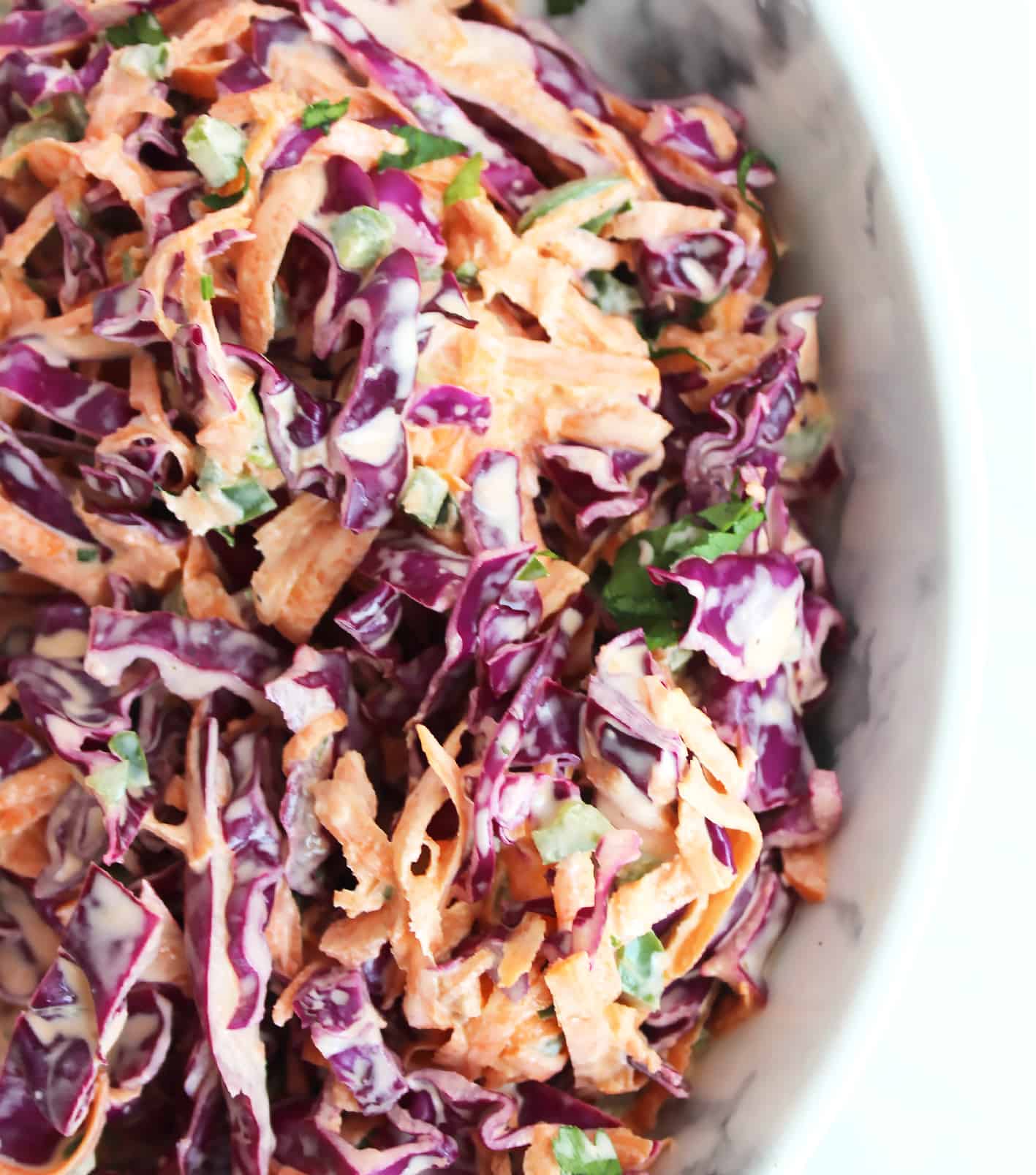 Close up of the slaw in a bowl