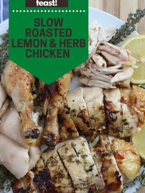 pinterest graphic. slow roasted chicken with text