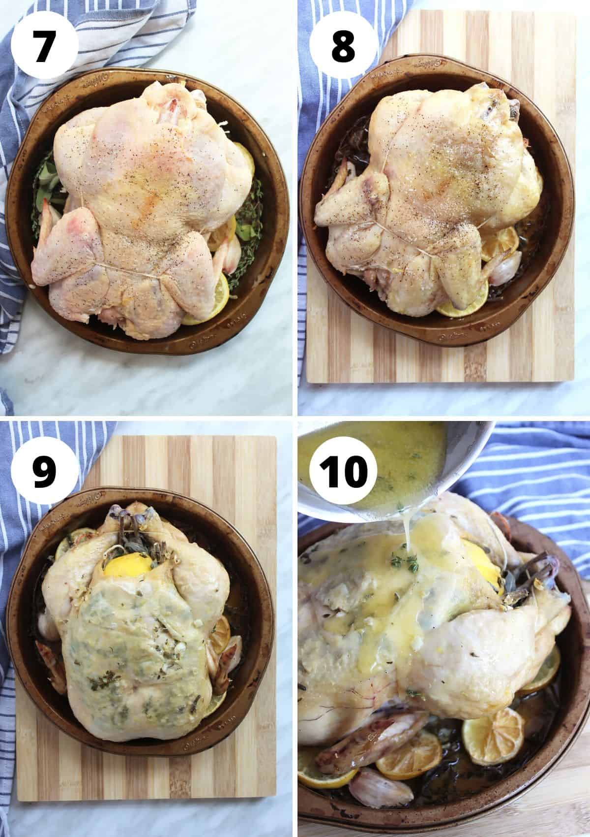Four shots to show the chicken during the cooking process