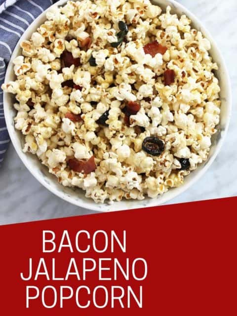 Pinterest graphic. Bacon jalapeno popcorn with text