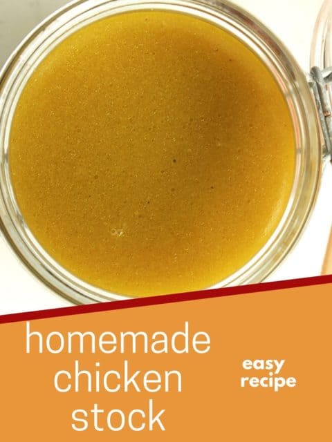 Pinterest graphic. Homemade chicken stock with text overlay.