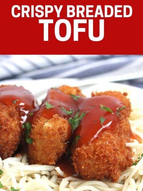 Pinterest graphic. Crispy breaded tofu with text