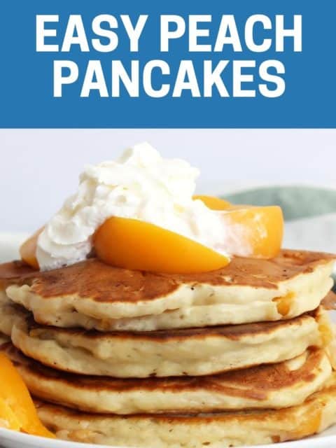 Pinterest graphic. Peach pancakes with text