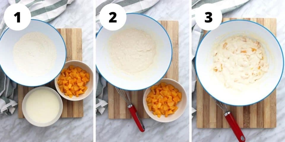 Three shots to show how to make the pancake batter