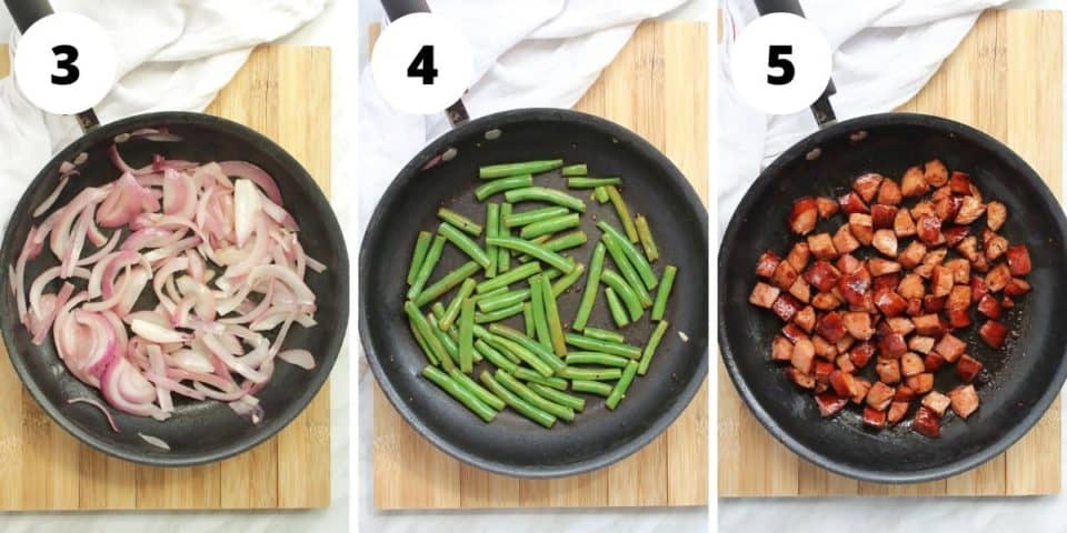 How to cook the onions, beans and chorizo