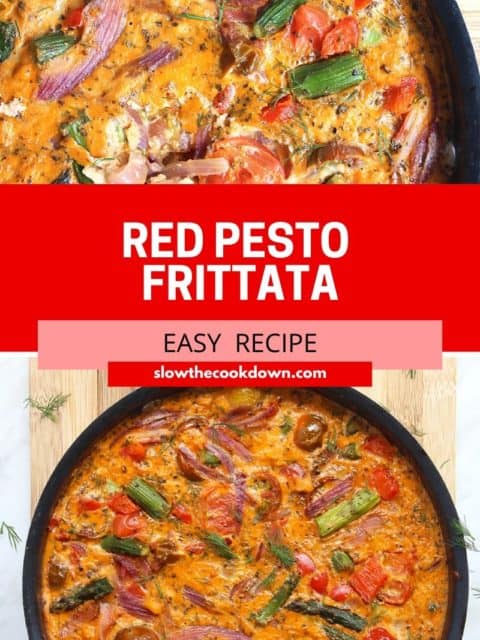 Pinterest Graphic. Red pesto frittata with text