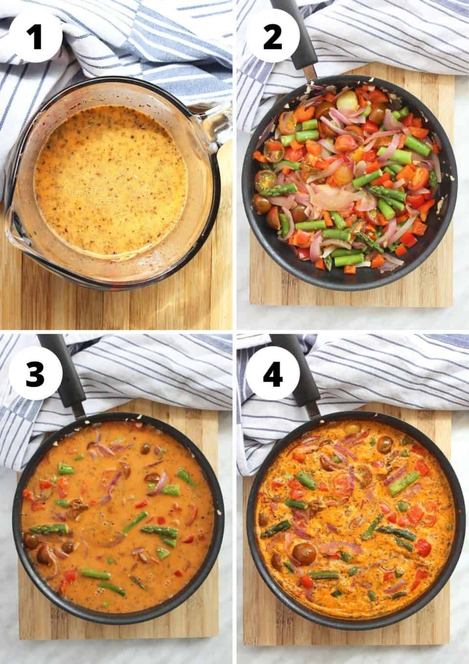 Four shots to show how to make the frittata