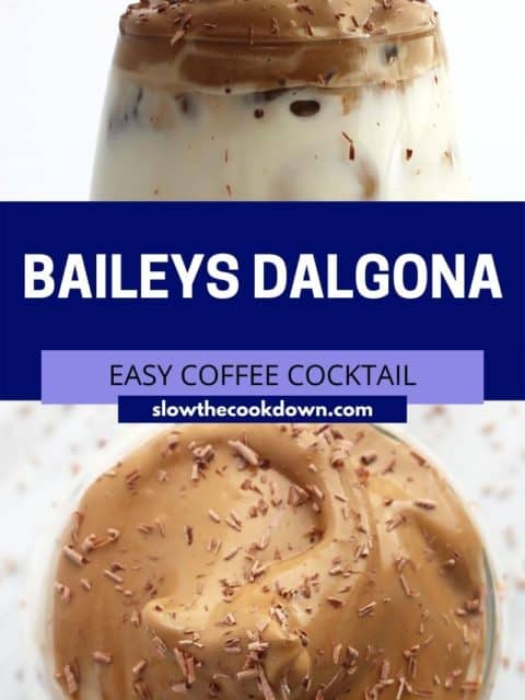 Pinterest graphic. Baileys dalgona coffee with text