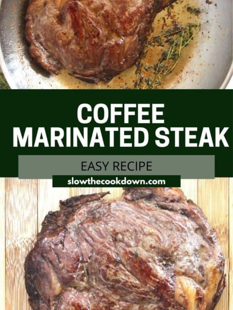 Pinterest graphic. Coffee marinated steak with text