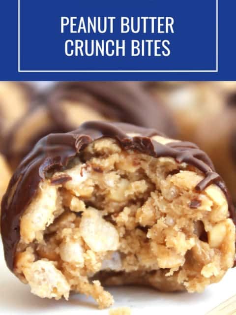 Pinterest graphic. Peanut butter crunch bites with text