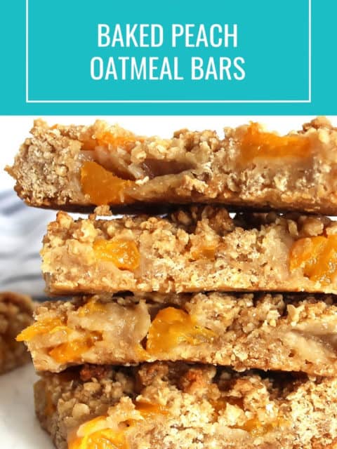 Pinterest graphic. Baked peach oatmeal bars with text.