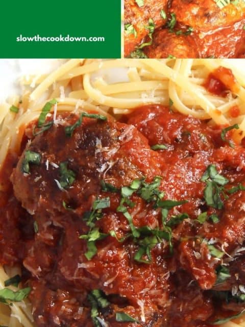 Pinterest graphic. Bison meatballs with text