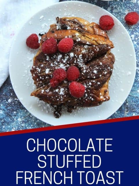 Pinterest graphic. Chocolate stuffed French toast with text.