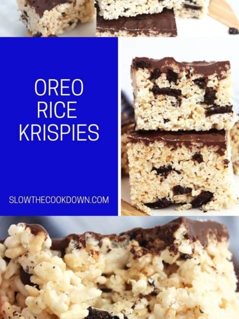 Pinterest graphic. Oreo rice krispies with text