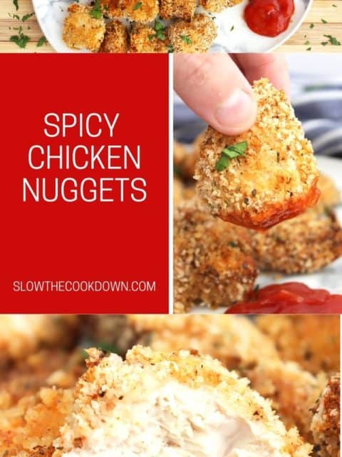 Pinterest graphic. Spicy chicken nuggets with text