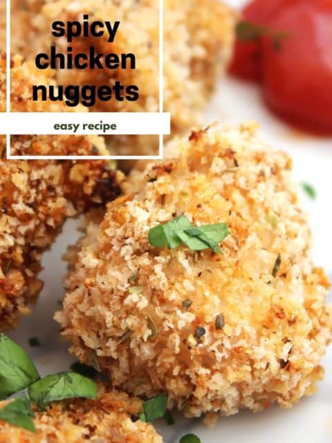 Pinterest graphic. Spicy chicken nuggets with text