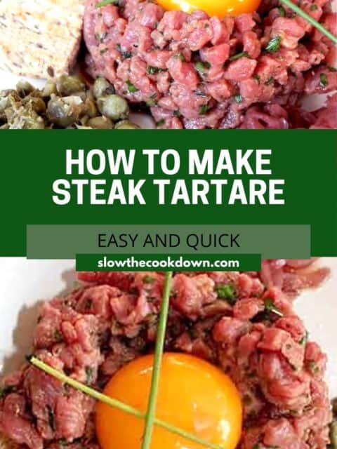 Pinterest graphic. Steak tartare with text