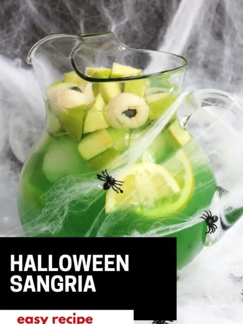 Pinterest graphic. Halloween sangria with text.