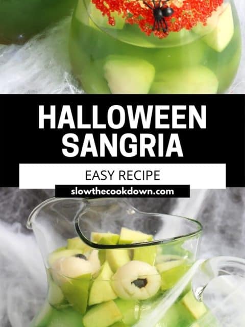 Pinterest graphic. Halloween sangria with text.