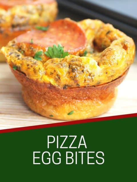 Pinterest image. Pizza egg muffins with text.